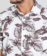 Camisa-Masculina-Estampada-de-Folhagem-com-Bolso-Manga-Curta-Branca-9367429-Branco_4