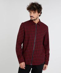 Camisa-Masculina-em-Flanela-Estampada-Xadrez-com-Ziper-Manga-Longa-Preta-9383365-Preto_1