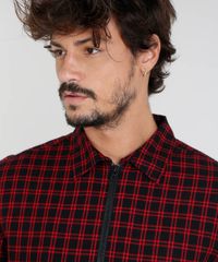 Camisa-Masculina-em-Flanela-Estampada-Xadrez-com-Ziper-Manga-Longa-Preta-9383365-Preto_4