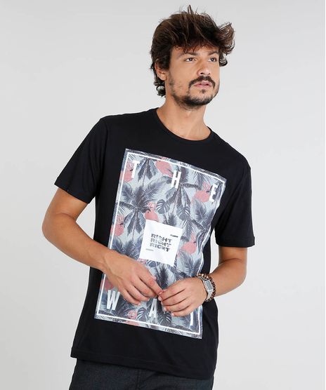 Camiseta-Masculina-com-Estampa-de-Flamingos-Manga-Curta-Gola-Careca-Preta-9317557-Preto_1