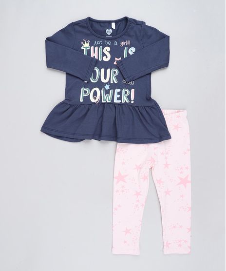 Conjunto-Infantil-de-Blusa-Manga-Longa-Azul-Marinho---Calca-Legging-Estampada-de-Estrelas-Rosa-Claro-9425669-Rosa_Claro_1