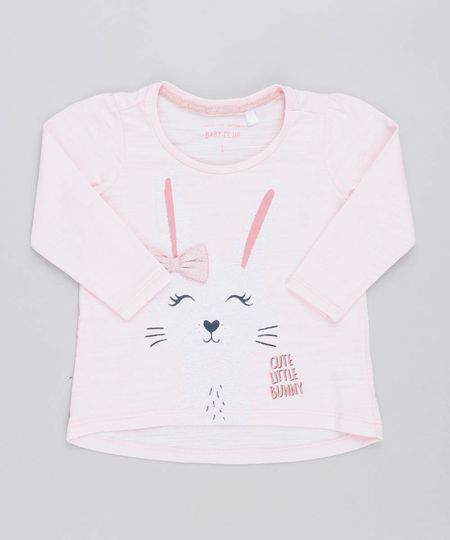 Blusa Infantil Coelho com Laço Manga Longa Decote Redondo Rosa Claro Menor preço em Blusa Infantil Coelho com Laço Manga Longa Decote Redondo Rosa Claro