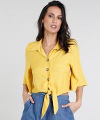 Camisa-Feminina-Cropped-com-No-Manga-Curta-Mostarda-9460408-Mostarda_1