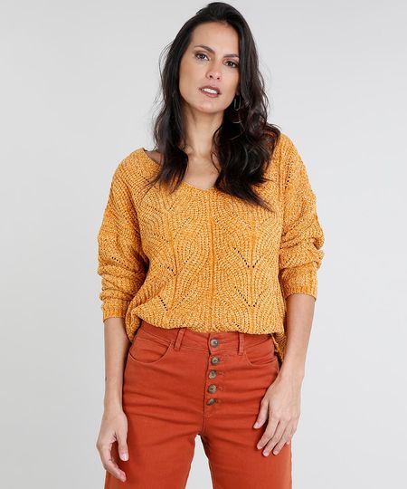 Sueter-Feminino-em-Trico-de-Chenille-Manga-Longa-Amarelo-Escuro-9362699-Amarelo_Escuro_1 Sueter-Feminino-em-Trico-de-Chenille-Manga-Longa-Amarelo-Escuro-9362699-Amarelo_Escuro_1