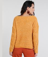 Sueter-Feminino-em-Trico-de-Chenille-Manga-Longa-Amarelo-Escuro-9362699-Amarelo_Escuro_2