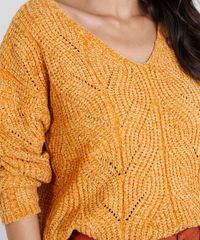 Sueter-Feminino-em-Trico-de-Chenille-Manga-Longa-Amarelo-Escuro-9362699-Amarelo_Escuro_4