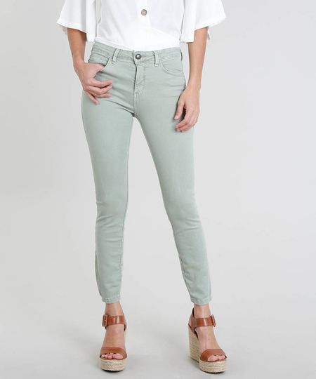 Calca-de-Sarja-Feminina-Super-Skinny-Cintura-Media-Verde-Claro-9463459-Verde_Claro_1