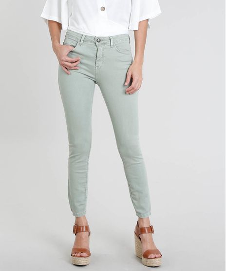 Calca-de-Sarja-Feminina-Super-Skinny-Cintura-Media-Verde-Claro-9463459-Verde_Claro_1
