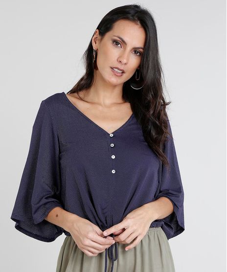 Blusa-Feminina-Cropped-Ampla-com-Botoes-Manga-Curta-Decote-V-Azul-Marinho-9433360-Azul_Marinho_1