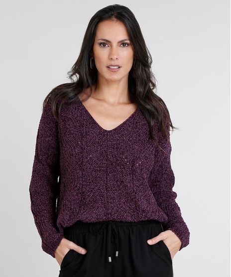 Sueter-Feminino-em-Trico-de-Chenille-Manga-Longa-Roxo-9362699-Roxo_1