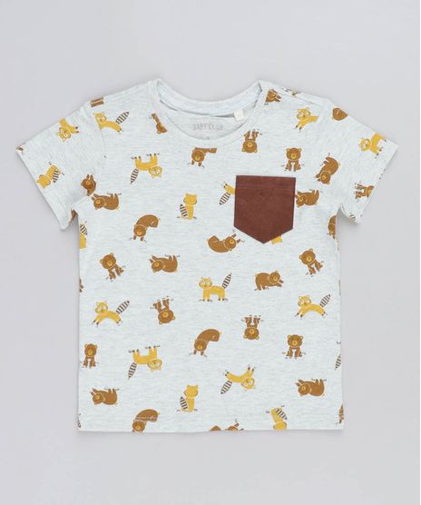 Camiseta-Infantil-Estampada-de-Bichos-com-Bolso-Manga-Curta-Gola-Careca-Cinza-Mescla-Claro-9428857-Cinza_Mescla_Claro_1