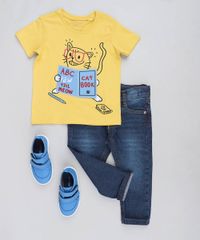 Camiseta-Infantil-com-Estampa-Interativa-de-Gato-Manga-Curta-Gola-Careca-Amarela-9441594-Amarelo_3