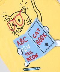 Camiseta-Infantil-com-Estampa-Interativa-de-Gato-Manga-Curta-Gola-Careca-Amarela-9441594-Amarelo_4