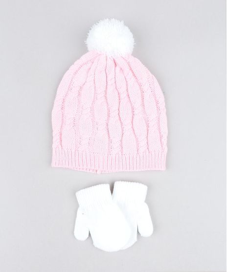 Kit-de-Gorro-Infantil-com-Pompom---Luva-em-Trico-Rosa-Claro-9358238-Rosa_Claro_1