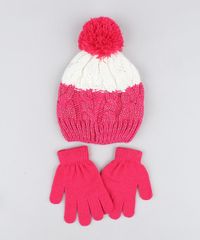Kit-de-Gorro-Infantil-com-Pompom-e-Lurex----Luva-em-Trico-Pink-9358409-Pink_1