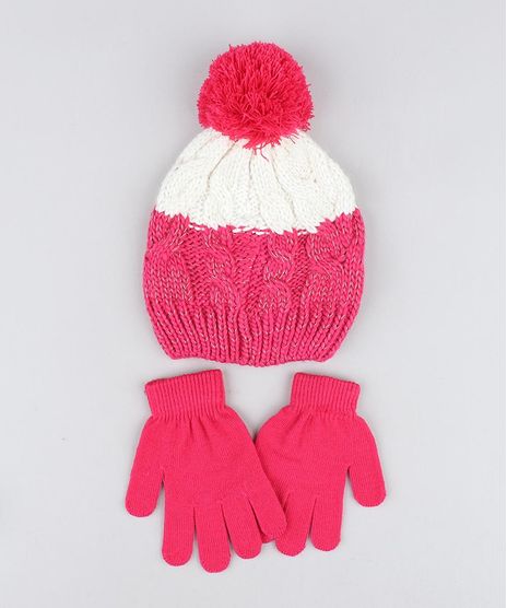 Kit-de-Gorro-Infantil-com-Pompom-e-Lurex----Luva-em-Trico-Pink-9358409-Pink_1