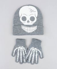 Kit-de-Gorro-Infantil-de-Caveira---Luvas-Esqueleto-em-Trico-Cinza-Mescla-8865097-Cinza_Mescla_1