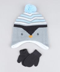Kit-de-Gorro-Pinguim-com-Pompom---Luvas-em-Trico-Cinza-9358316-Cinza_1