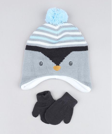 Kit-de-Gorro-Pinguim-com-Pompom---Luvas-em-Trico-Cinza-9358316-Cinza_1
