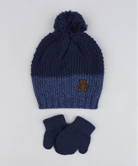 Kit-de-Gorro-Infantil-com-Pompom---Luva-em-Trico-Azul-Marinho-9358314-Azul_Marinho_1