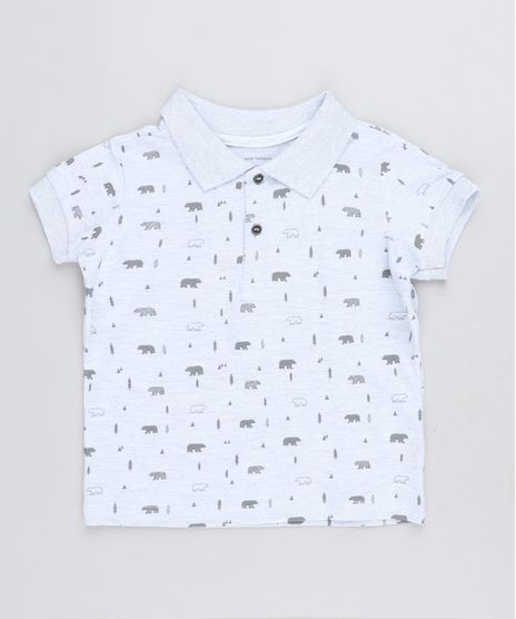 Polo-Infantil-Estampada-de-Ursos-em-Piquet-Manga-Curta-Cinza-Mescla-Claro-9441600-Cinza_Mescla_Claro_1