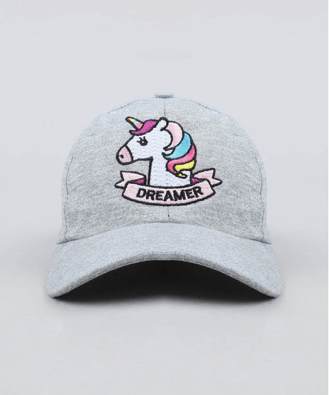 Bone-Infantil-Aba-Curva-com-Lurex-e-Bordado-de-Unicornio-Cinza-Mescla-9465625-Cinza_Mescla_1