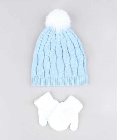 Kit-de-Gorro-Infantil-com-Pompom---Luva-em-Trico-Azul-Claro-9369023-Azul_Claro_1