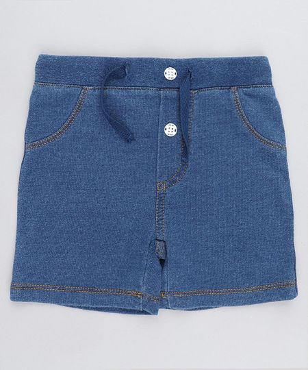 Bermuda Jeans Infantil em Moletom Azul Médio Menor preço em Bermuda Jeans Infantil em Moletom Azul Médio