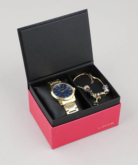 Kit de Relógio Analógico Lince Feminino + Pulseira - LRG4506L KU52D1KX Dourado - Único Menor preço em Kit de Relógio Analógico Lince Feminino + Pulseira - LRG4506L KU52D1KX Dourado - Único