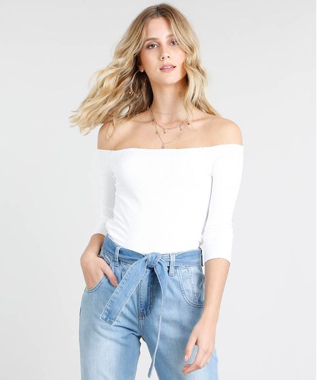 Blusa-Feminina-Cropped-Canelado-Ombro-a-Ombro-Manga-3-4-Off-White-9424215-Off_White_1