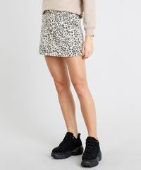 Saia-de-Sarja-Feminina-Curta-Estampada-Animal-Print-Bege-Claro-9492957-Bege_Claro_1