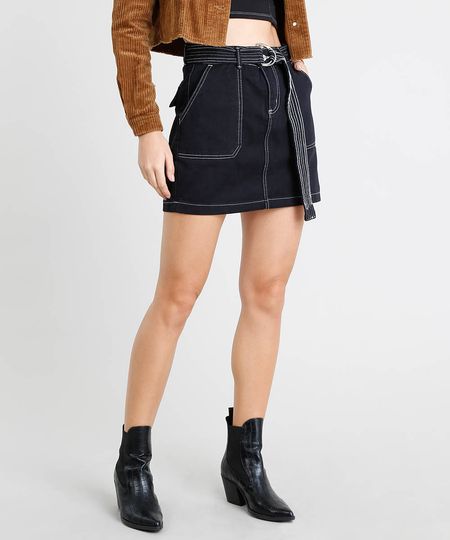 Saia-de-Sarja-Feminina-Curta-com-Pespontos-Contrastantes-e-Cinto-Preta-9453696-Preto_1