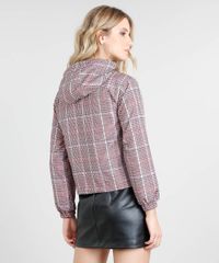 Jaqueta-Corta-Vento-Feminina-Estampada-Xadrez-com-Capuz-e-Ziper-de-Argola-Vermelha-9362454-Vermelho_2