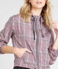 Jaqueta-Corta-Vento-Feminina-Estampada-Xadrez-com-Capuz-e-Ziper-de-Argola-Vermelha-9362454-Vermelho_4