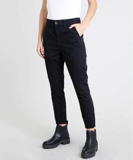 Calca-de-Sarja-Feminina-Jogger-com-Bolsos-Preta-9453698-Preto_1