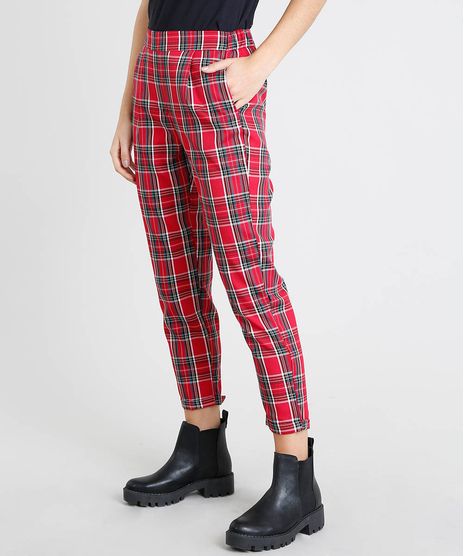Calca-Feminina-Jogger-Estampada-Xadrez-Vermelha-9402259-Vermelho_1