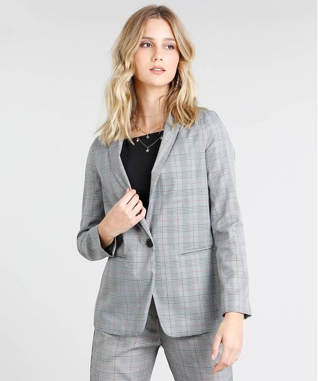 Blazer-Feminino-Longo-Estampado-Xadrez-Cinza-9360078-Cinza_1
