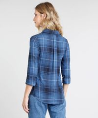 Camisa-Feminina-Estampada-Xadrez-com-Bolso-Manga-Longa-Azul-9369617-Azul_2