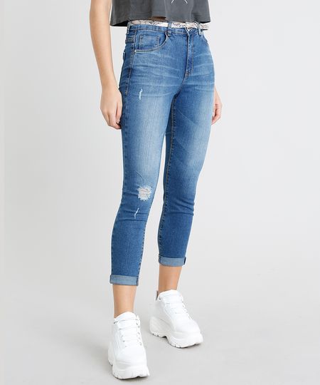 Calca-Jeans-Feminina-Cropped-com-Cinto-Animal-Print-Azul-Medio-9463402-Azul_Medio_1