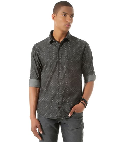 Camisa-Jeans-Estampada-de-Poa-Preta-8357344-Preto_1