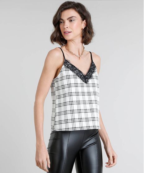 Regata-Feminina-Estampada-Xadrez-com-Renda-Decote-V-Off-White-9442627-Off_White_1