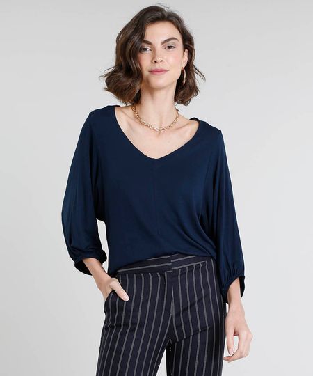 Blusa-Feminina-Ampla-Manga-3-4-Decote-V-Azul-Marinho-9425257-Azul_Marinho_1 Blusa-Feminina-Ampla-Manga-3-4-Decote-V-Azul-Marinho-9425257-Azul_Marinho_1