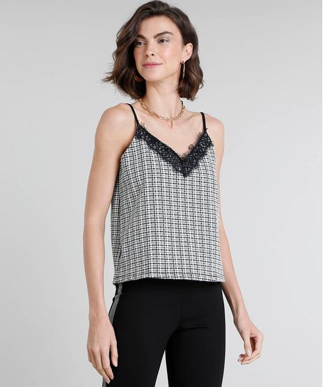Regata-Feminina-Estampada-Xadrez-com-Renda-Decote-V-Off-White-9442626-Off_White_1