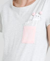 Pijama-Feminino-Monstrinho-com-Bolso-e-Pompom-Manga-Curta-Cinza-Mescla-Claro-9376675-Cinza_Mescla_Claro_3