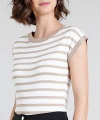Blusa-Feminina-Listrada-em-Trico-Manga-Curta-Decote-Redondo-Kaki-9362556-Kaki_4