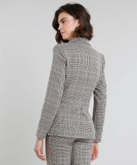 Blazer-Feminino-Transpassado-Estampado-Xadrez-com-Bolsos-Kaki-9380046-Kaki_2
