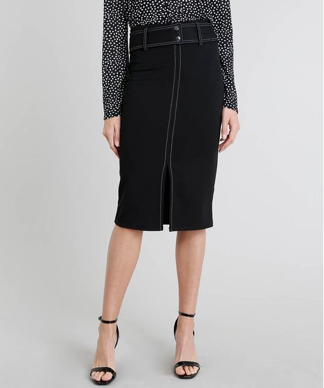 Saia-Lapis-Feminina-com-Pespontos-e-Cinto-Preta-9447979-Preto_1