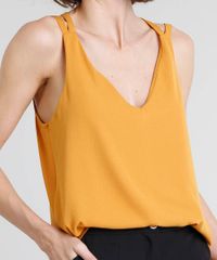 Regata-Feminina-com-Alcas-Cruzadas-Decote-V-Mostarda-9334740-Mostarda_4