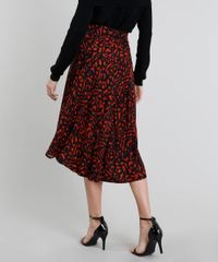 Saia-Feminina-Midi-Evase-Estampada-Animal-Print-com-Botoes-e-Fenda-Preta-9374488-Preto_2