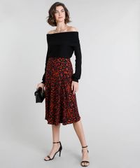 Saia-Feminina-Midi-Evase-Estampada-Animal-Print-com-Botoes-e-Fenda-Preta-9374488-Preto_3